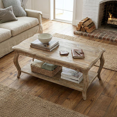 Coffee Table with Open Shelf in Brown Cedar Wood and Steel
