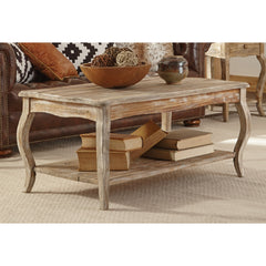 Coffee Table with Open Shelf in Brown Cedar Wood and Steel