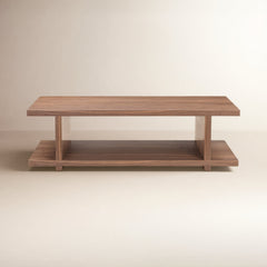 Coffee Table with Open Shelves in Brown Walnut Finish