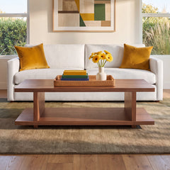 Coffee Table with Open Shelves in Brown Walnut Finish