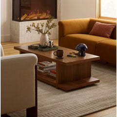 Coffee Table with Open Shelves in Brown Walnut Finish