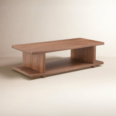 Coffee Table with Open Shelves in Brown Walnut Finish