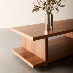 Coffee Table with Open Shelves in Brown Walnut Finish