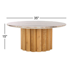 Coffee Table with Round Marble Top and Solid Wood Base