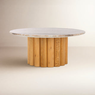 Coffee Table with Round Marble Top and Solid Wood Base