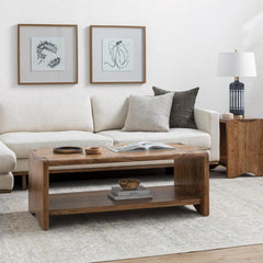 Coffee Table with Shelf, Solid Acacia Wood, Brown