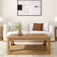 Coffee Table with Shelf, Solid Pine, 48 in, Pecan
