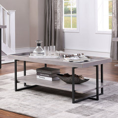 Coffee Table with Shelves, Manufactured Wood and Steel Base