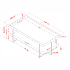 Coffee Table with Shelves, Manufactured Wood and Steel Base