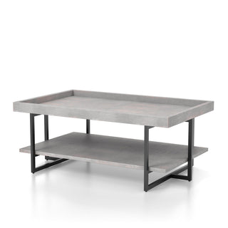 Coffee Table with Shelves, Manufactured Wood and Steel Base