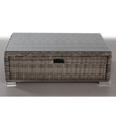Coffee Table with Storage, Aluminum Frame with Glass Top, Gray