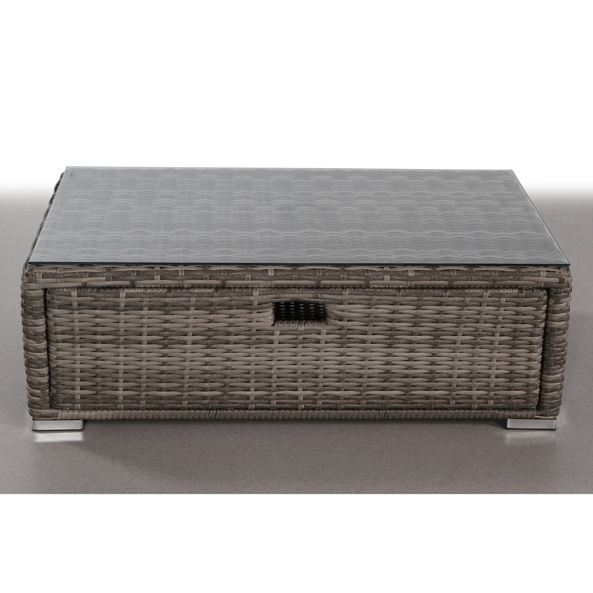 Coffee Table with Storage, Aluminum Frame with Glass Top, Gray