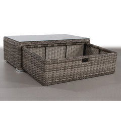 Coffee Table with Storage, Aluminum Frame with Glass Top, Gray