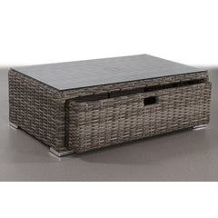 Coffee Table with Storage, Aluminum Frame with Glass Top, Gray