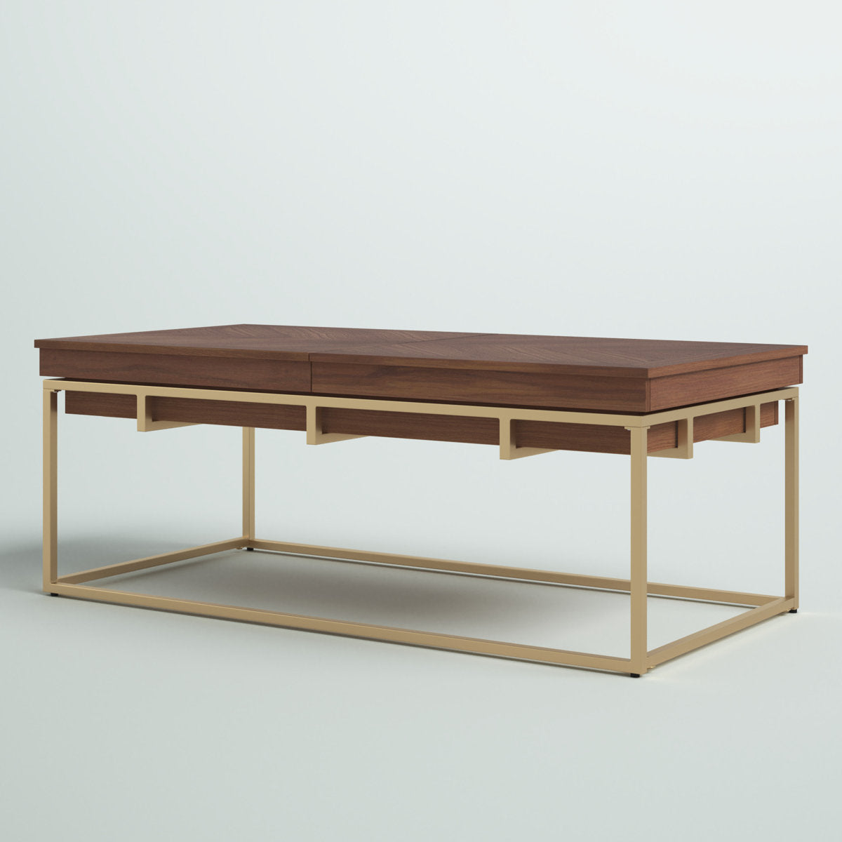 Coffee Table with Storage, Brown Wood Top with Gold Iron Base