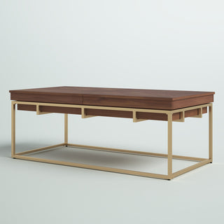 Coffee Table with Storage, Brown Wood Top with Gold Iron Base
