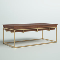 Coffee Table with Storage, Brown Wood Top with Gold Iron Base