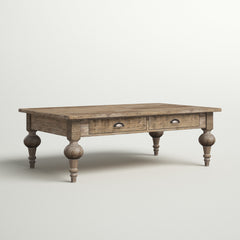 Coffee Table with Storage Drawers, Gray Wood