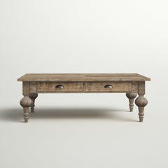 Coffee Table with Storage Drawers, Gray Wood