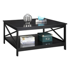 Coffee Table with Storage Shelf, Manufactured Wood in Black