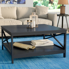 Coffee Table with Storage Shelf, Manufactured Wood in Black