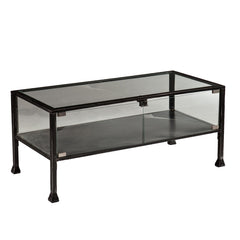 Coffee Table with Tempered Glass Top and Black Iron Base