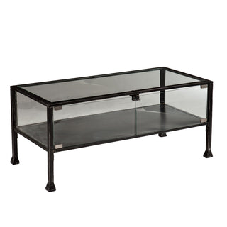 Coffee Table with Tempered Glass Top and Black Iron Base