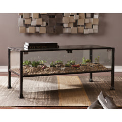 Coffee Table with Tempered Glass Top and Black Iron Base