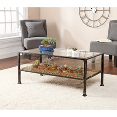 Coffee Table with Tempered Glass Top and Black Iron Base