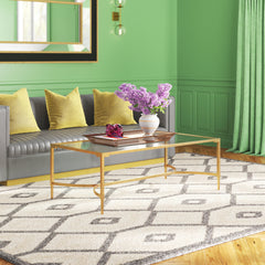 Coffee Table with Tempered Glass Top and Gold Iron Base