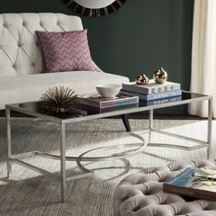 Coffee Table with Tempered Glass Top and Wrought Iron Base
