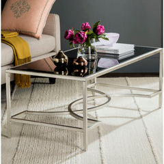 Coffee Table with Tempered Glass Top and Wrought Iron Base