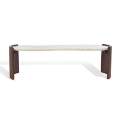 Coffee Table with Travertine Top and Dark Brown Acacia Wood Base