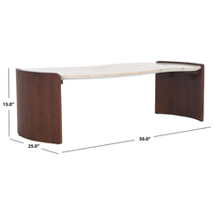 Coffee Table with Travertine Top and Dark Brown Acacia Wood Base