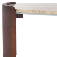 Coffee Table with Travertine Top and Dark Brown Acacia Wood Base