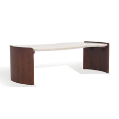 Coffee Table with Travertine Top and Dark Brown Acacia Wood Base
