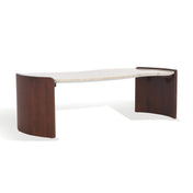Coffee Table with Travertine Top and Dark Brown Acacia Wood Base