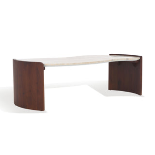 Coffee Table with Travertine Top and Dark Brown Acacia Wood Base