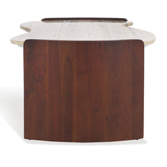Coffee Table with Travertine Top and Dark Brown Acacia Wood Base