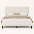Front view | Full upholstered bed silhouette with rectangular headboard, footboard, and dark legs