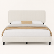 Front view | Full upholstered bed silhouette with rectangular headboard, footboard, and dark legs
