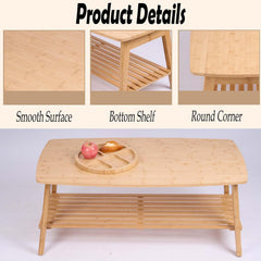 Collapsible Rectangular Coffee Table with Natural Top