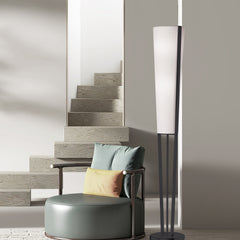 Column Floor Lamp, 2-Light Steel Base in Matte Black with Linen Shade