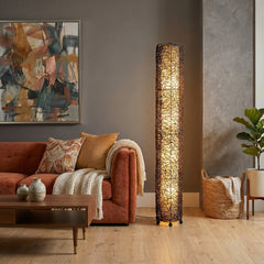 Column Floor Lamp with Woven Vine Shade and Black Base