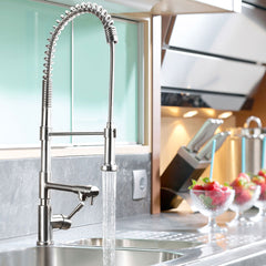 Commercial Single-Hole Faucet with Pull Out Spray Head in Polished Stainless Steel