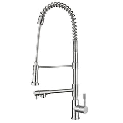 Commercial Single-Hole Faucet with Pull Out Spray Head in Polished Stainless Steel