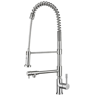 Commercial Single-Hole Faucet with Pull Out Spray Head in Polished Stainless Steel