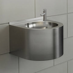 Commercial Wall Mount Wash Basin, Single Bowl in Brushed Stainless Steel