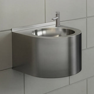 Commercial Wall Mount Wash Basin, Single Bowl in Brushed Stainless Steel