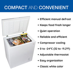 Compact Chest Freezer, 5 Cu. Ft., Adjustable Temperature Control, White